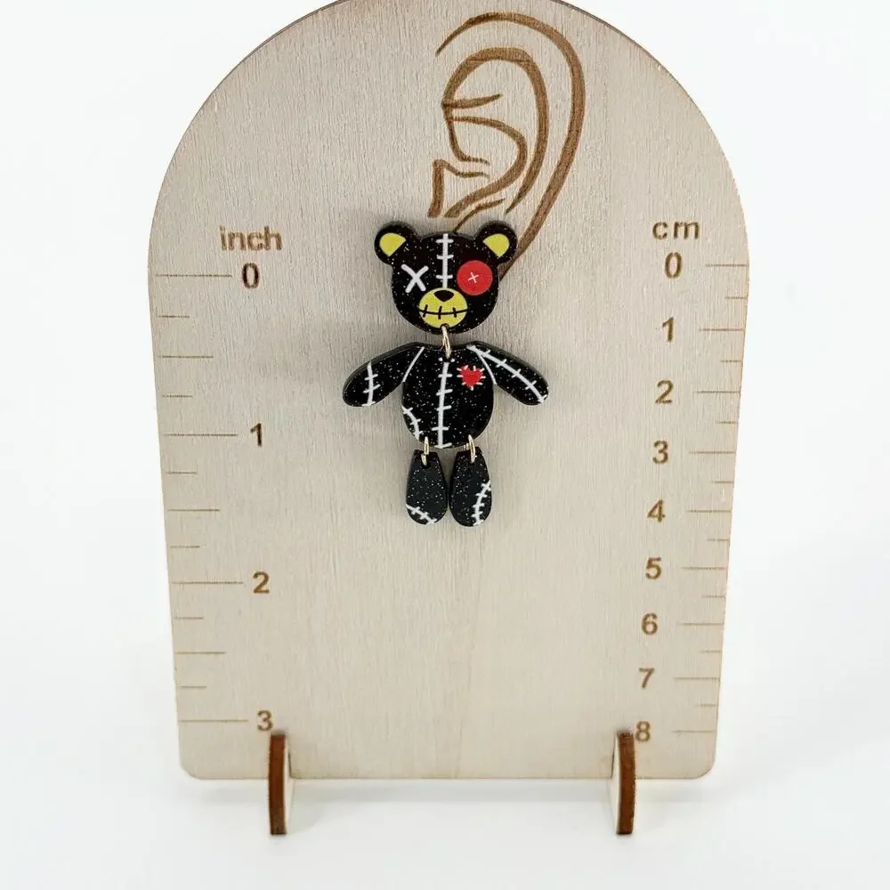 Creepy Teddy Earrings, Halloween Jewelry, Punk, Goth, Emo, Novelty Earrings
